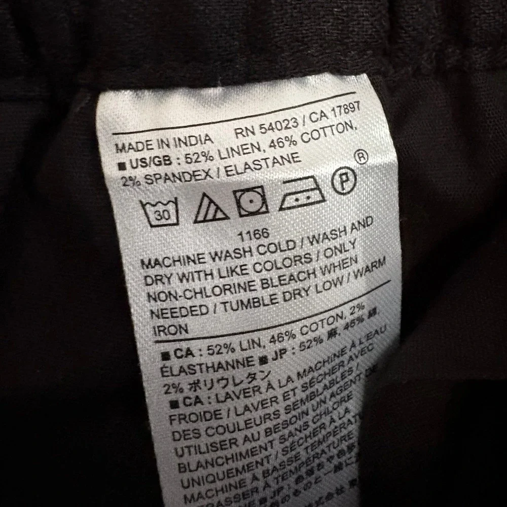 Banana Republic Pants Tapered High-Rise Large Black Linen Blend Elastic Waist